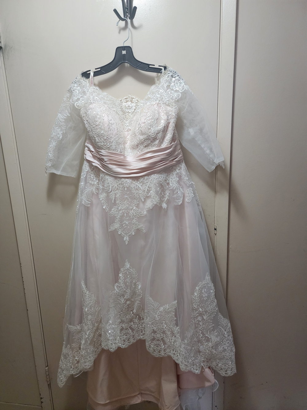 JJs House Blush Off-Shoulder Lace High-Low Gown - Picture 2 of 13